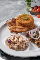 ASUN WITH JOLLOF RICE AND PLANTAIN